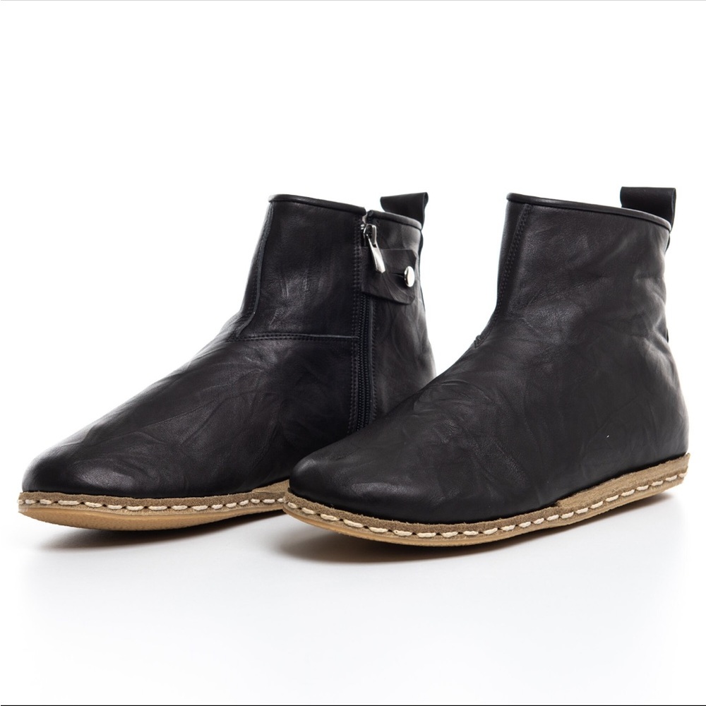 Handmade Turkish Leather Shearling boots ~ black matte